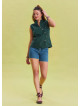 V Neck Cross Button Green Summer Blouse 4548